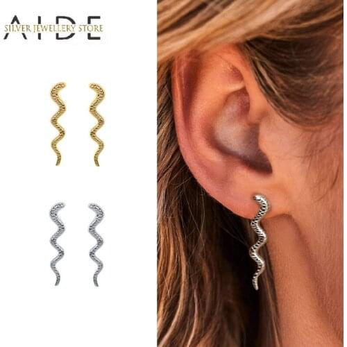 AIDE Punk Long Snake Stud Earrings For Women Cool Girl Essential Snake Piercing Earings Silver 925 Jewelry Party Gift kolczyki