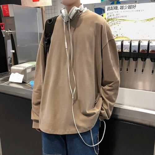 Shirt Long Sleeves Round Collar Simple Solid Color Bottom Lovers Streetwear Hip Hop Tidal Current College Fashion Hot Sale