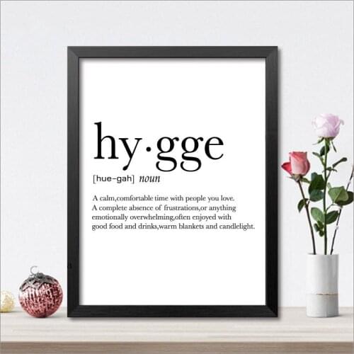 Self-adhesive Wall Sticker Romantic Art Poster Hygge Definition Minimalist Black and White for Home Bar Restaurant Wall Art