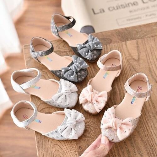 Girls Sandals Korean Crystal Princess Shoes Silver Color Performance Block Heel Shoes Sandalias De Verano Para Mujer