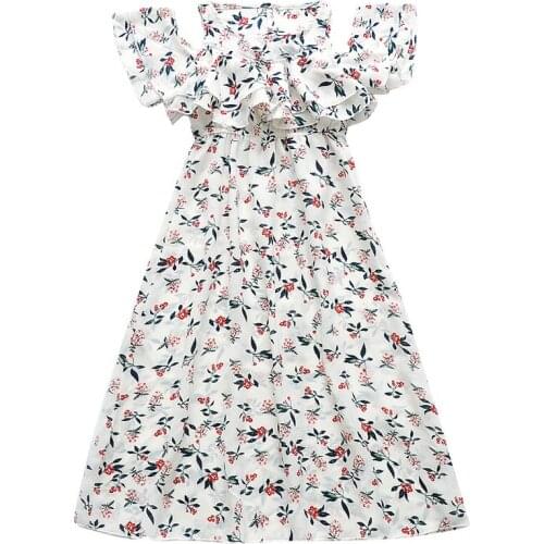 Summer Chiffon Off Shoulder Dress For Girls 6 8 10 12 14 Years Fashion Ruffle Print Dresses For Girls Cute Children Clothing
