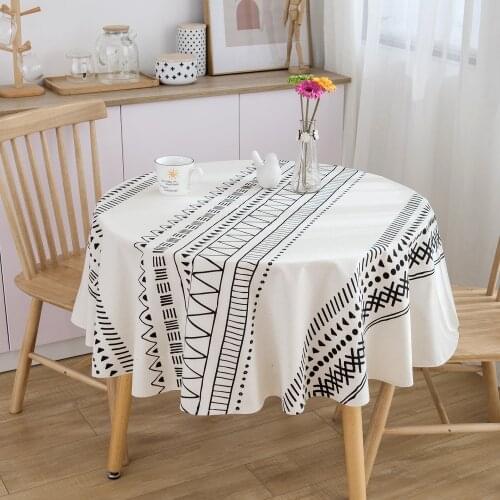 Tablecloth Net Red Ethnic Style Bohemian Cotton Linen Black and White Printing Round Living Room Fabric