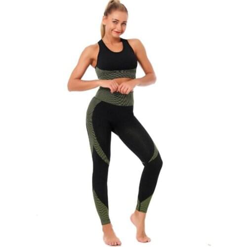 Brand Sport Suit Woman Seamless Running Tracksuit Sportswear Gym Crop Top Yoga Pant Fitness Clothes Workout Leggings 2 Piece Set