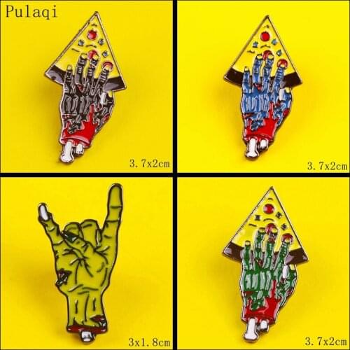Pulaqi Gothic Jewelry Witch Hand Sign language Ball Skull Brooch Pins Buckle Denim Shirt Collar Lapel Pin Badge Punk Accessories