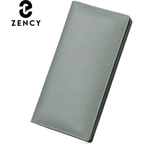 Zency 100% Geniune Leather Cluth Wallet Female Bags Anti Theft Multifunction Coin Purse Girl Long Hasp ID Card Holders Vintage