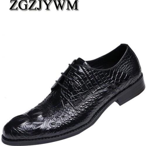ZGZJYWM New Black /Wine Red Mens Dress Lace-Up Oxfords Pointed Toe Genuine Leather Wedding Mens Business Work Shoes