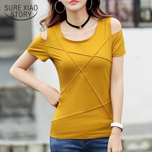 New Camiseta Mujer Cotton Summer Tops 2021 Short Sleeve Solid Women Tshirt Casual Slim Fit Women T-shirt Female Clothes 8606 50