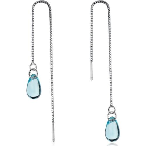 New Korean Literary Sweet Blue Crystal Water Drop Earrings For Women 925 Sterling Silver Pendientes Jewelry Gift Brincos SAE481