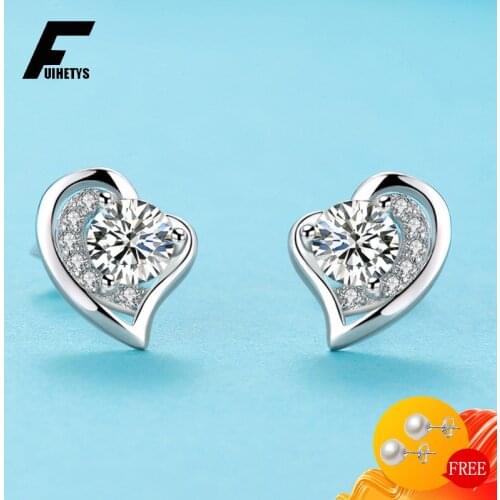 Bali Jelry Fashion Earrings for Women 925 Silver Jewelry Accessories Zircon Gemstone Heart-shape Stud Earring Wedding Engagement