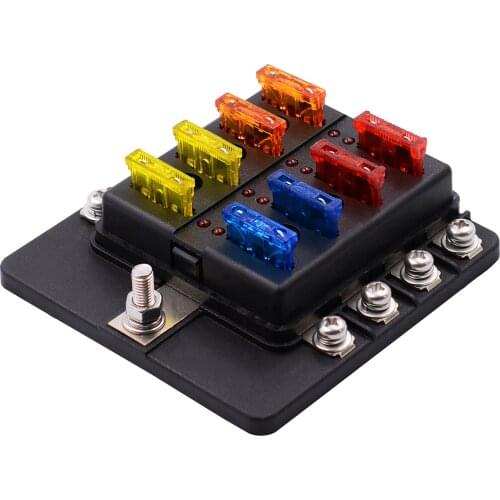 1pc 1 in 8 out Plastic Cover Blade Fuse Block M5 Stud With LED Indicator Light For Car Boat Marine Fuse Box Holder