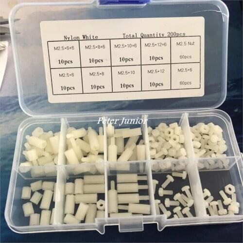 200pcs M2.5 Nylon M-F Hex Standoff Spacers /Screw /Nut Assortment Kits