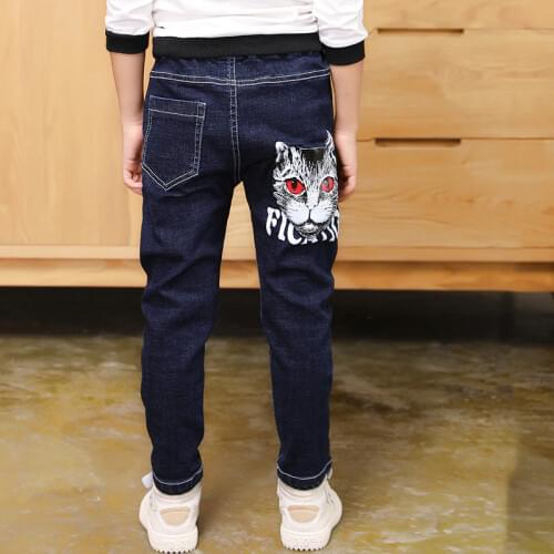 2019 Big Boys Jeans Cotton Fashion Teen-age High Quality Warm pants Elastic Trousers Full Length Size 100-160