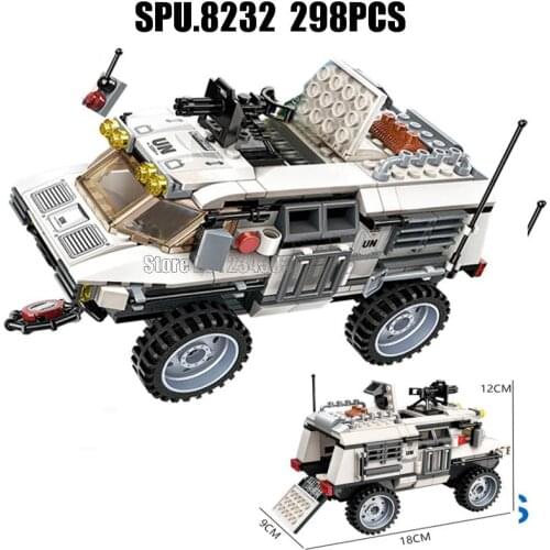 3204 298pcs Military War Urban Thunder Mission Gatling White Armored Car 3 Building Blocks Toy