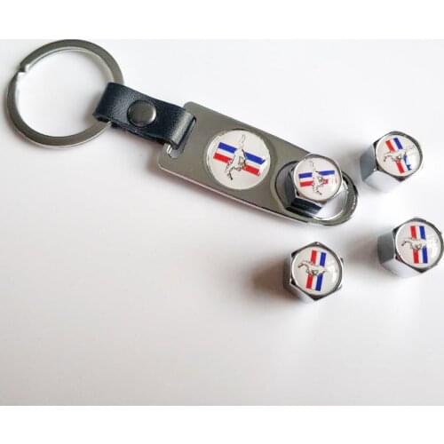 4Caps + 1Keychain Car Badge Wheel Tire Valves Tyre Air Cap case for Ford Mustang V8 GT GT500 GT350 Shelby Focus Escort Fusion