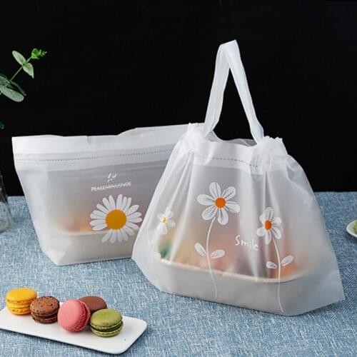 50pcs Frosted Translucent Drawstring Plastic Bag Takeaway Packaging Bag Baking Cake Bag With Handle Gift Packing Party Supplies