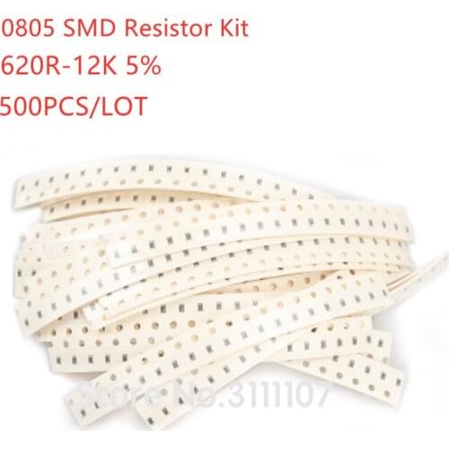 500PCS/LOT 0805 620R-12K 5% SMD Resistor Kit 25Kind Chip Resistors Combination Set 25 values each 20