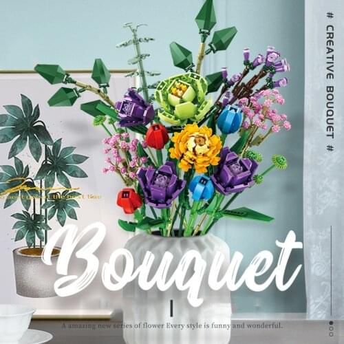 Bouquet Building Block Tulip Rose Bouquet Model Household Plant Flower Decoration DIY Assembled Bricks Childrens Toy Girl Gift