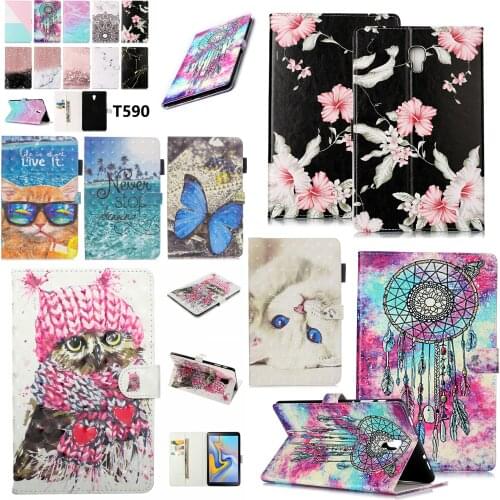 Flip Stand PU Leather Shell Funda Capa Case For Samsung Galaxy Tab A 10.5 T590 T595 T597 SM-T590 SM-T595 Coque Cover +Film +Pen