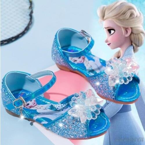 Disney Frozen Girls Summer Sandals Crystal Performance Sandals Princess Elsa Bow Cosplay Party Dance Shoes Kids Sneakers