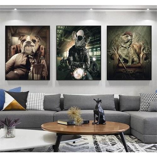 ART Dog Smoking a cigar Posters And Prints Animal Bulldog Pictures For Home Wall Art For Living Room Decoration