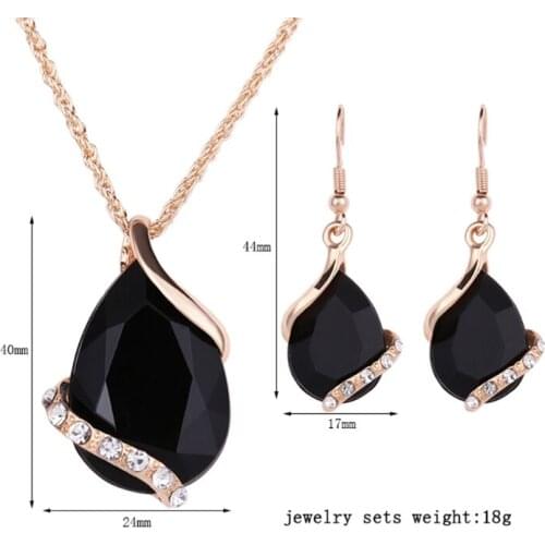 Imitate Crystal Earrings Pendant Necklace Geometric Design Jewelry Set For Women U2JF