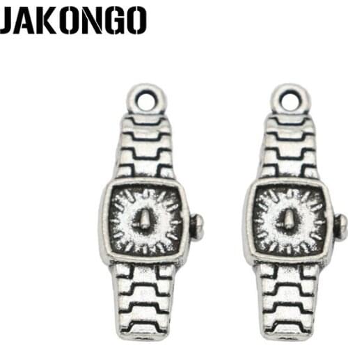 JAKONGO Antique Silver Plated Wristwatch Charms Pendant for Jewelry Making Bracelet Accessories DIY Handmade 22x9mm 20PCS/lot