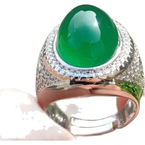 China Tibetan silver inlaid with greenstone jade Ring