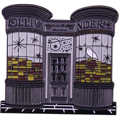 Classic Funny Instreet Ollivanders Hard Enamel Pins Wand Big House Brooches Women Men Backpack Collar Lapel Badges