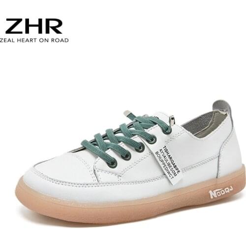 2021 Genuine Leather Casual sneakers White Flats Women Shoes Slip On Fashion Walking Shoes Comfortable