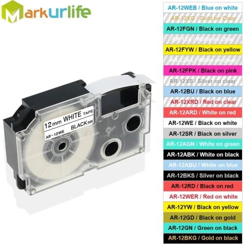 1 Pack Selectable Color Label Tape 12mm*8m XR-12X XR-12WE XR-12RD XR-12BU XR-12YW XR-12GN XR-12GD XR-12SR for Casio Label Maker