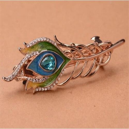 Charm Gold Metal Hair Clip Bride Wedding Hair Accessories Gifts 3 Color Enamel Peacock Feather Barrettes For Women Hair Jewelry