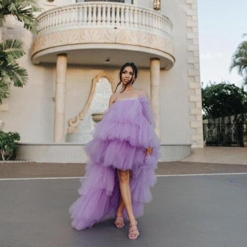 Sweet Lilac Cocktail Party Dresses Fashion Formal Dress with Ruffles Puffy Tulle Short Prom Gowns Custom Made Hi Low