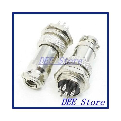 Panel Mounting 16mm Diameter Screw 6Pin Metal Aviation Connector Plug x 2