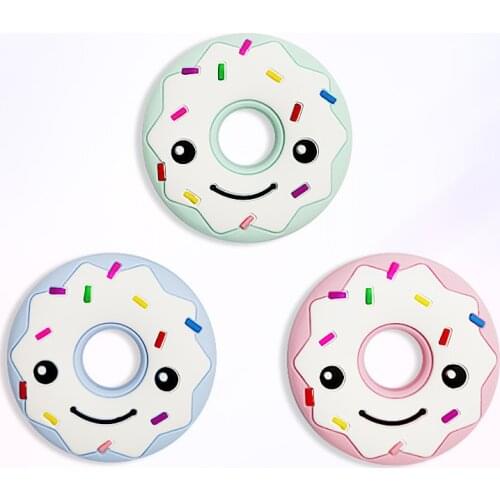 Cartoon Delicious Donuts Baby Teethers Newborns Food Grade Silicone Teething Stick Safe BPA Free Toddler Training Chew Toy