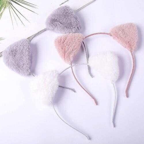 2021 New Cute Plush Cat Ear Hair Band French Sweet Girls Hairpin Women All-match Headdress Cat Ears Balls Plush Headband