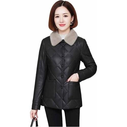 New Fashion Leather Padded Jacket Women Autumn Winter PU Short Coat Imitation Lamb Fur Collar Thick Warm Outwear Plus Size KW384
