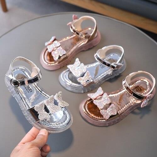 New Girls' Butterfly Beach Shoes with Soft Soles In Summer Crystal Pendant Fashion Little Princess Shoes Kids Shoes