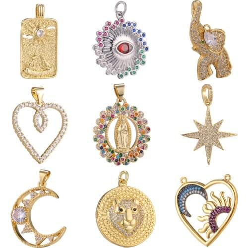 JUYA Muliti-style Zirconia Charms Heart/Moon/Bear Shape Crystal Charms Pendants For DIY Jewelry Accessories Necklace Finding