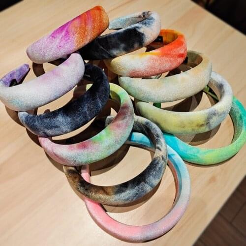 2021 New Thick Sponge Velvet Headband for Women Girls Handbans Rainbow Tie Dye Headwear Fashion Hair Bands Accessories