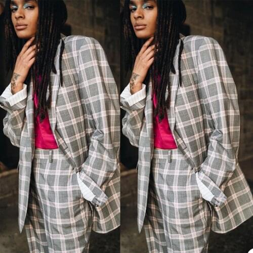 Chic Plaid Women Suits Peaked Lapel Custom Made Check Blazer Fashion High Quality Young Girl Daily Casual Jacket 2 Pieces Set