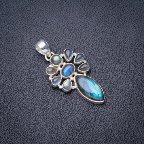 StarGems Natural Blue Fire Labradorite Handmade 925 Sterling Silver Pendant 2" E3772