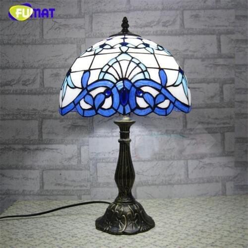 FUMAT Glass Art Lamp European Style Stained Glass Table Lamp Vintage Creative Lights Living Room Bar Decor Stand Lamps