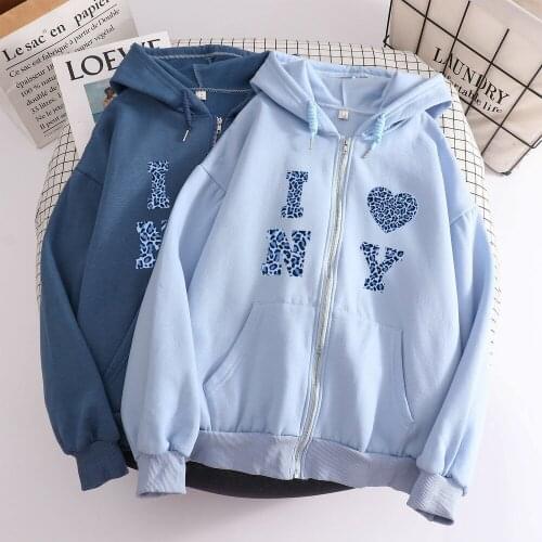 Letter Print Zipper Sweatshirts for Women Long Sleeve Zip Hoodie Women Cotton Hoodis Oversized Streetwear Zip Up Jacket Vintage
