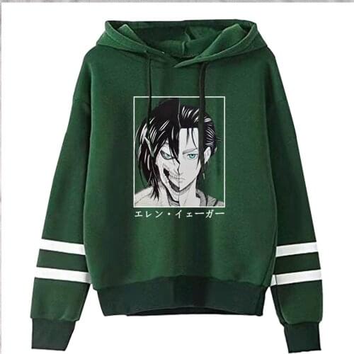 Harajuku Anime Attack on Titan Hoodies Men Funny Streetwear Eren Yeager Sweatshirts Unisex Tops