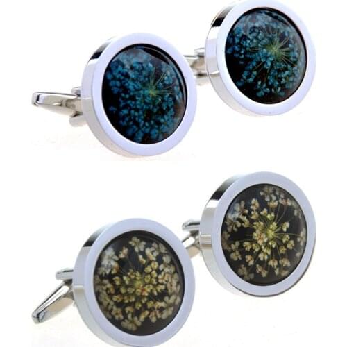 10pairs/lot Dired Flower Inlaid Cufflinks Openable Round Cuff Links Business Style Mens Jewelry Accessory Wholesale