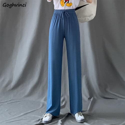 Women Pants Wide-leg Trousers Casual High Waist Loose Drawstring Elastics Fashion Ladies Drape Solid Plus Size Ulzzang Trend New