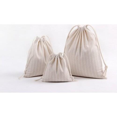 Women Drawstring Bags Stripe Canvas Cotton Storage Bags Foldable Underwear Gift Home Storage Case Pouch 3Pcs/Set (S+M+L)