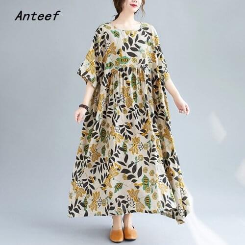 Short sleeve plus size cotton vintage floral dresses for women casual loose long woman summer beach dress elegant clothes 2021