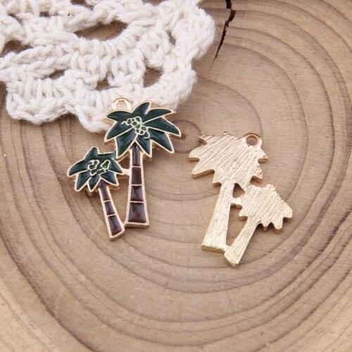 10pcs 25*12MM Enamel Alloy Charms Gold Tone Plated kawaii Plant coconut tree Shape Enamel Alloy Pendant DIY Earring Pendants