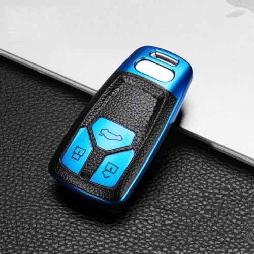 2020 Leather+TPU Car Smart Key Cover Full Case For Audi A4 A4L A6L A5 B9 Q5 Q7 TT TTS 8S S5 S7 2017 2018 2019 Ring Accessories